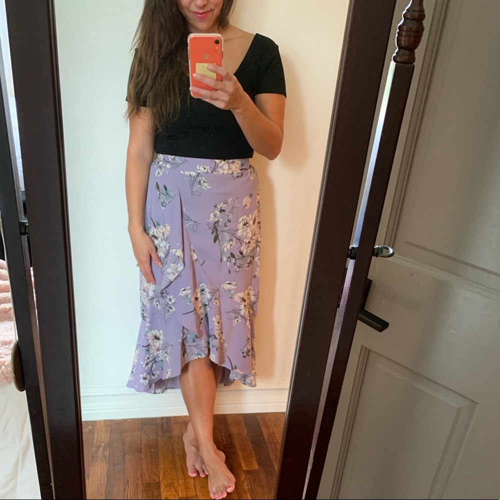 Xhilaration | Purple Floral Hi-Low Ruffle Skirt